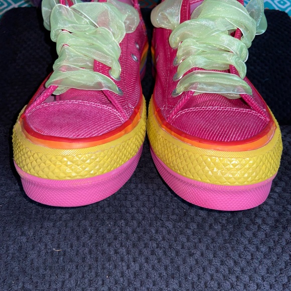 Custom Fuchsia Converse All Star Sneakers with Rainbow Platform - Picture 4 of 11